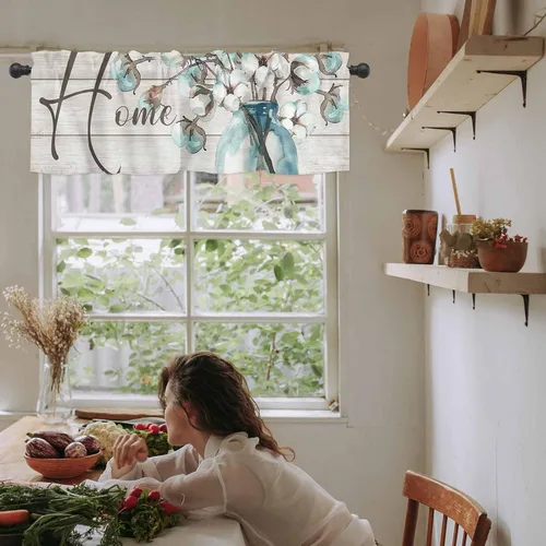 Miniatura 5 de Cenefas para ventanas, tarro de algodón con bolsillo para barra de cortina de cocina, cenefas de 54 x 18 pulgadas, cortinas cortas para ventana