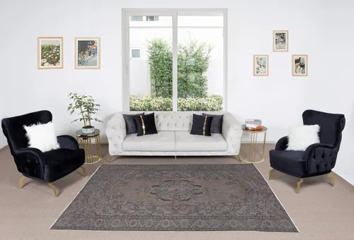 Miniatura 2 de 6x9.5 Ft Vintage Rug Over-Dyed in Gray for Modern Interiors, Handmade in Turkey