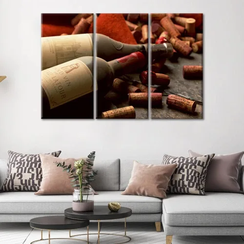 Miniatura 68 de Obra de arte para paredes del hogar, 3 paneles de letras de vino tinto, pinturas de corcho, impresiones HD, arte de pared de corcho de vino sobre