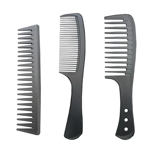 3 peines antiestáticos de fibra de carbono, resistentes al calor, peine fino y de dientes anchos para hombres y mujeres, profesionales para