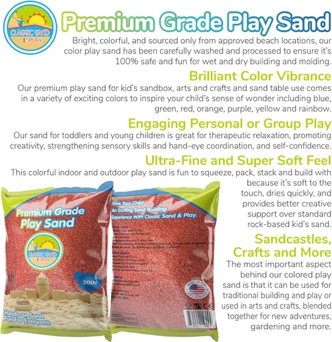 Miniatura 2 de Arena clásica de juego de color naranja Sand and Play, bolsa de 20 libras, natural y no tóxica, divertida húmeda y seca en interiores y exteriores