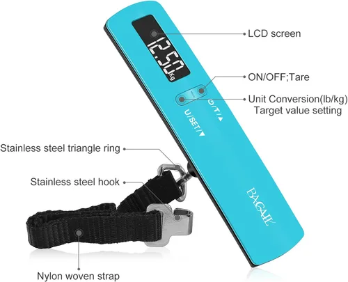 Miniatura 3 de BAGAIL BASICS Báscula digital de equipaje, báscula de equipaje colgante de 110 libras con pantalla LCD retroiluminada, báscula de pesaje portátil