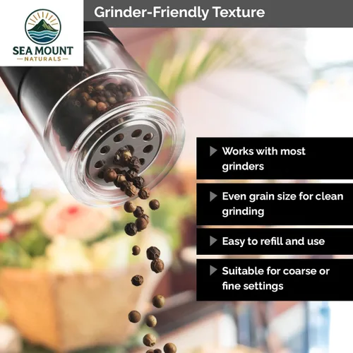 Miniatura 5 de Sea Mount Naturals Tellicherry - Granos de pimienta negra, 12 onzas (11.99 oz) Pimienta negra entera natural para molinillos Kosher, sin OMG