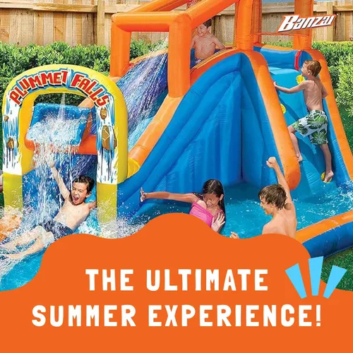 Miniatura 5 de Banzai Parque acuático inflable de Plummet Falls con tobogán acuático, rociador y pared de escalada