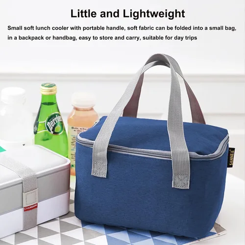 Miniatura 5 de Bolsa de almuerzo de 6 latas/4L para hombres y mujeres, caja de almuerzo cuadrada, pequeña bolsa enfriadora, bolsa térmica aislada suave plegable
