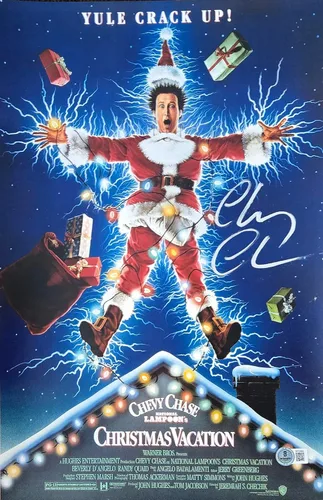 Chevy Chase - Póster de película de vacaciones de Navidad autografiado de 11 x 17 pulgadas, firmado a mano en bolígrafo plateado, auténtico