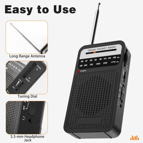 Miniatura 4 de Radio portátil AM FM con la mejor recepción, radio transistor Goodes con altavoz fuerte, funciona con 2 baterías AA, conector de auriculares