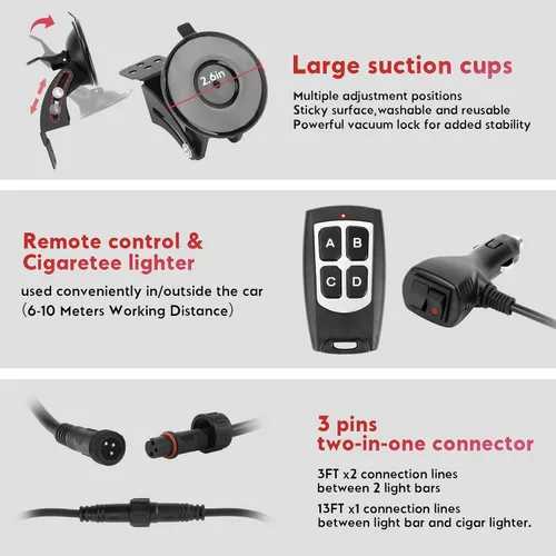 Miniatura 6 de Barra de luces estroboscópicas ámbar y blanco para asesor de tráfico para vehículos, camiones, control remoto inalámbrico, 23 patrones de flash, 2
