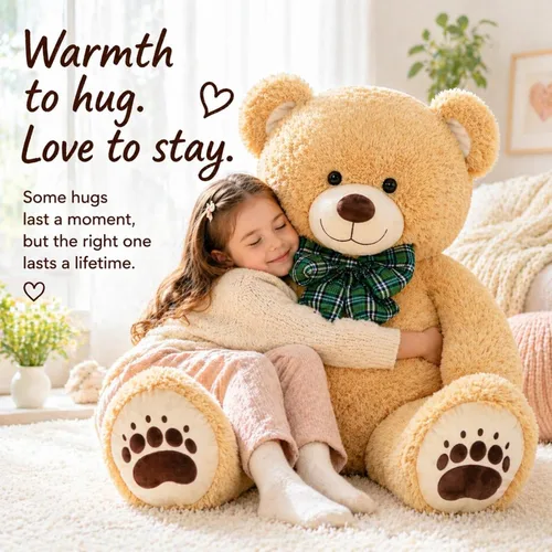 Miniatura 5 de Oso de peluche gigante de 4 pies, color marrón Lifesize Jumbo animal de peluche suave con pajarita y vientre grande para niños y niñas, oso