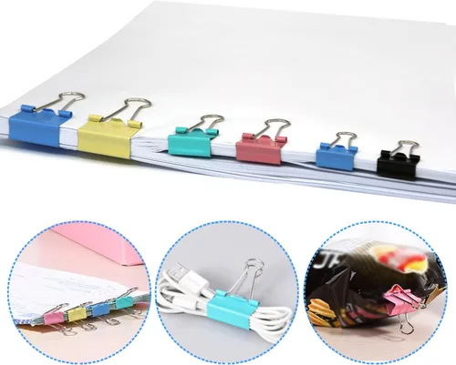 Miniatura 6 de Clips de papel y clips de carpeta, 340 piezas de clips de papel y clips de carpeta de tamaños surtidos, clips de papel de colores grandes, medianos