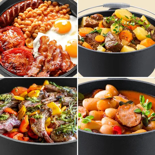 Miniatura 6 de LIFERUN Olla de horno holandés con tapa, horno holandés de hierro fundido de 13.2 cuartos de galón, con mango y soporte de elevador de tapa