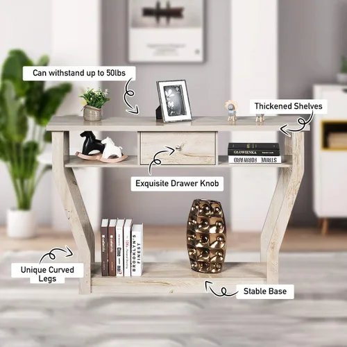 Miniatura 4 de Giantex Mesa consola de entrada de fácil montaje con cajón de almacenamiento y estante inferior, muebles multifuncionales para el hogar, pasillo