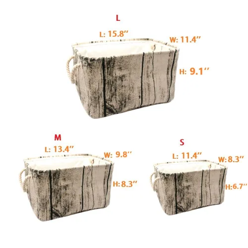 Miniatura 3 de Elegante cesta de almacenamiento rectangular de grano de madera con diseño de tocón de árbol, cesta de almacenamiento de tela de algodón lavable