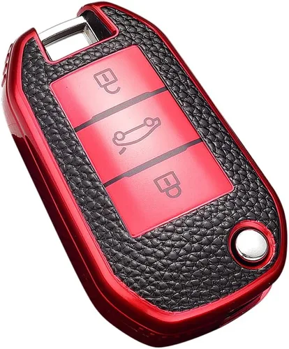 Miniatura 10 de SANRILY Funda de cuero con textura para llavero Peugeot 208 301 308 508 2008 3008 protección completa sin llave con llaveros, color verde