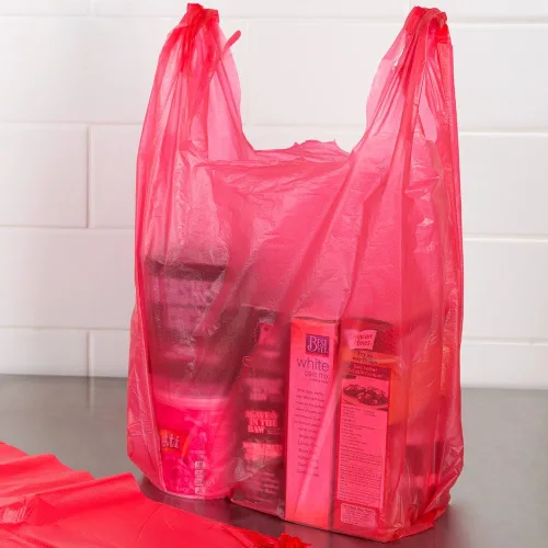 RG - Camisetas de plástico grandes para comestibles, bolsa de transporte, color rojo, sin impresión, 12 x 6 x 21, 100 unidades (100, rojo)