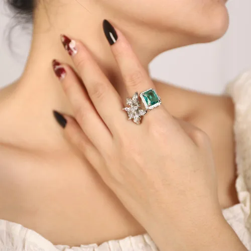 Miniatura 2 de Kercisbeauty Anillo abierto de plata de ley chapado en plata de ley con circonita y circonita para novias, mujeres, niñas, diamantes de imitación