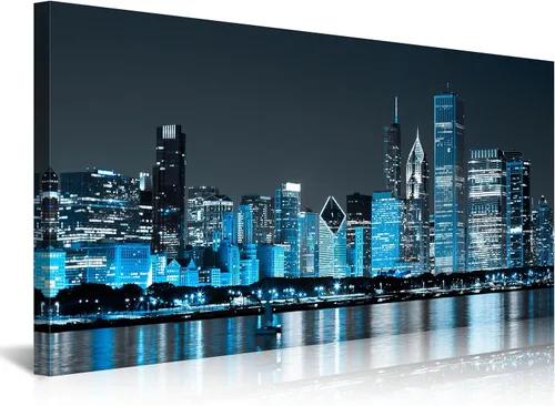 Miniatura 29 de NAN Wind Detroit Skyline - Lienzo decorativo para pared, paisaje urbano, escena nocturna, impresión artística de ciudad en blanco y negro sobre