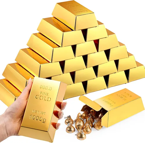 Honoson 48 cajas de regalo falsas de barra dorada, cajas de regalo de barra dorada, cajas de regalo de papel dorado, ladrillo del tesoro para