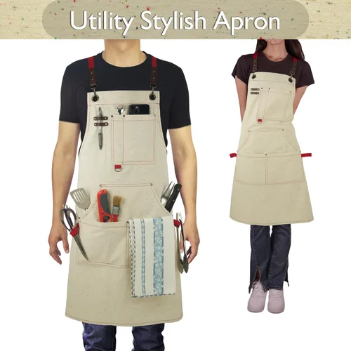 Miniatura 2 de Delantales de trabajo con múltiples bolsillos, lona impermeable para cocinar, pintar, manualidades, jardinería, tallas de M a XXL, manchas