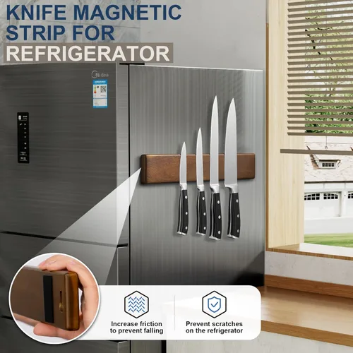 Miniatura 6 de ENOKING Portacuchillos magnético de 16 pulgadas para pared, tira de cuchillos de madera de acacia con caja de regalo magnética con estampado de oro