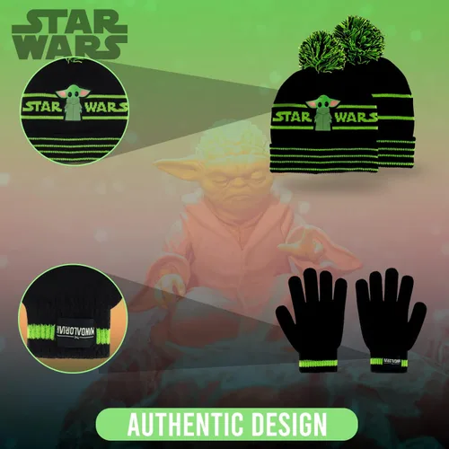 Miniatura 5 de Star Wars Baby Yoda - Gorro de invierno para niños y guantes de nieve o guantes para niños pequeños, 2 unidades, conjunto de guantes suaves y gorro
