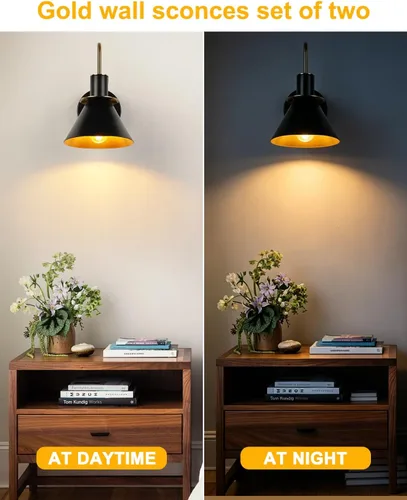 Miniatura 7 de WILON Juego de dos apliques de pared dorados y negros, lámpara de pared moderna de granja, lámpara de pared industrial para interiores, para baño