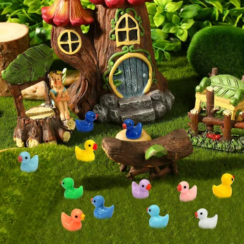 Miniatura 7 de GADIEDIE 130 piezas Patos Mini de Resina Multicolor, Figuras de Pato en Miniatura para Decoración de Paisajes en Casa, Juego de Ocultación