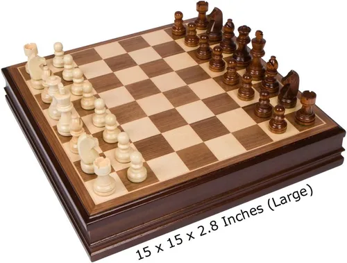 Miniatura 2 de Catherine - Juego de mesa de madera con incrustaciones de ajedrez con piezas de madera, juego grande de 15 x 15 pulgadas