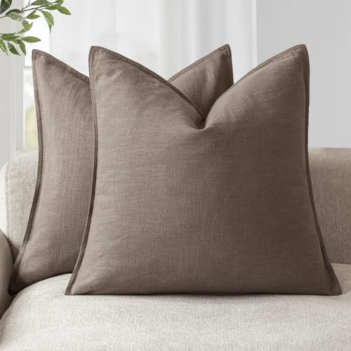 Miniatura 22 de Foindtower Paquete de 2 fundas de almohada decorativas de lino y liso, funda de cojín decorativa suave, estilo bohemio campestre para silla, sofá