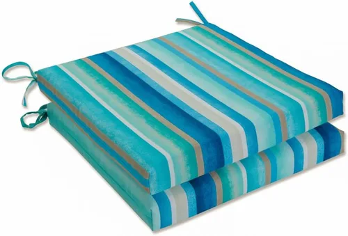 Miniatura 27 de Pillow Perfect Cojín cuadrado para asiento de silla esquinera para interiores y exteriores con lazos, relleno de fibra de felpa, resistente a