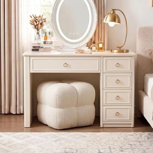Miniatura 10 de Zesthouse Puf cuadrado otomano, moderna silla de tocador sin respaldo para dormitorio, taburete de lino beige, reposapiés tapizado para sofá, mesa