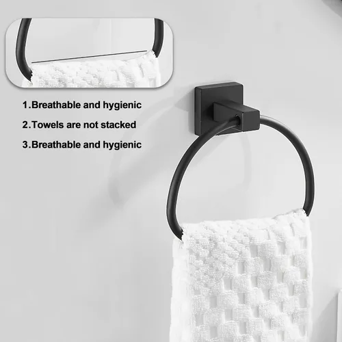 Miniatura 6 de Leyden Toallero de mano negro mate, anillo de toalla de baño, colgadores de toalla de mano de baño montado en la pared medio redondo moderno