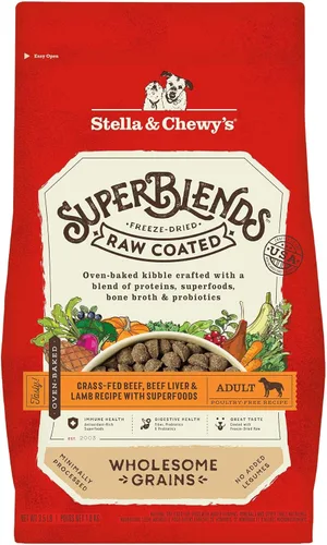 Stella & Chewy's SuperBlends Granos Saludables Crudos con Recubrimiento Hígado de Res Alimentado con Pasto, Receta de Hígado de Res y Cordero con