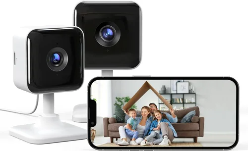 GNCC Cámara de seguridad para interiores 2K, 2 paquetes de cámaras para cámaras Wi-Fi de seguridad para el hogar, detección de movimiento/sonido,