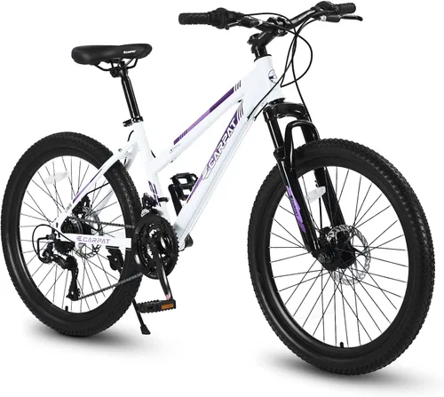 Miniatura 12 de Ecarpat 24/26 Inch Mountain Bike for Women Girls, 21-Speed Mountain Bicycle with Disc/V-Brakes and Front Fork Suspension, Carbon Steel Frame MTB Bike