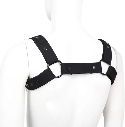 Miniatura 5 de QUYUWOWO Arnés de neopreno ajustable para hombre, arnés de pecho para el cuerpo, cinturón de interés gay hebillas de club