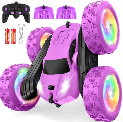 Miniatura 13 de Auto a control remoto, autos RC para niñas, rastreador RC de doble cara de 2.4 GHz con batería modular USB-C mejorada, juguetes de automóvil Rosa
