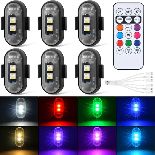 Miniatura 9 de 4 luces estroboscópicas LED inalámbricas con control remoto, 8 colores recargables, luces LED anticolisión, luces de advertencia de emergencia