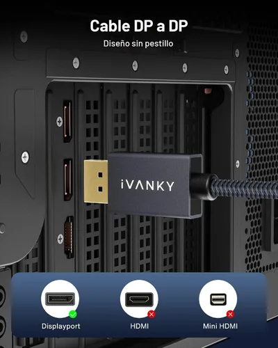 Miniatura 6 de Cable DisplayPort certificado VESA iVANKY, cable DP 2 m 1.2, [4K@60Hz, 2K@165Hz, 2K@144Hz], cable de alta velocidad Display Port a Display Port Gris