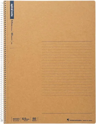 Maruman Cuaderno de Notas en Espiral Básico con Líneas A4, 11.69" x 8.98", 80 hojas/160 páginas, diario con rayas estrechas de 6.5mm, páginas