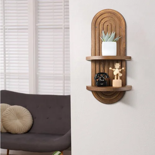 Miniatura 6 de Wenqik 2 Piezas Estante de Pared Boho Arco Iris Estante Flotante de Madera Soporte Colgante Bohemio de Mediados de Siglo Doble Vintage Montaje