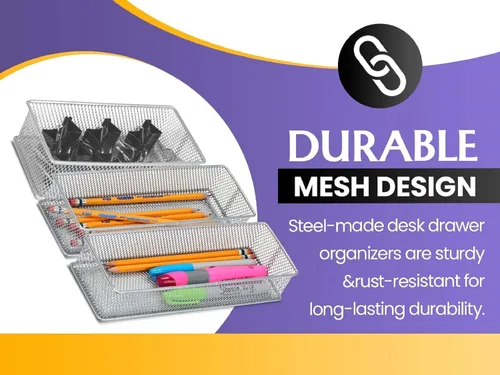 Miniatura 3 de YBM HOME Organizador de cajones de malla blanca para cajones y estantes, soporte para suministros escolares, cesta organizadora de escritorio