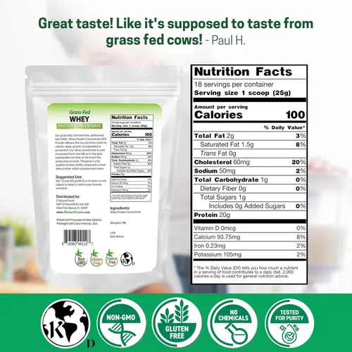 Miniatura 2 de Z Natural Foods Concentrado de proteína de suero alimentado con pasto - Polvo de proteína de suero limpio de Nueva Zelanda - Proteína de suero pura