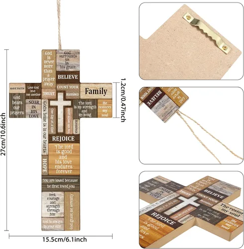 Miniatura 7 de Jetec Decoración de pared con cruz cristiana de madera, cruz de Pascua, fe religiosa, versículo bíblico, letrero de pared o mesa para Pascua, regalo