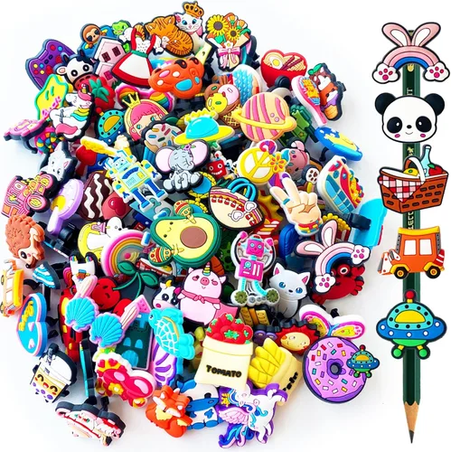 Miniatura 8 de Zddaoole 60 piezas de decoración para lápices, diferentes diseños de clip para lápices, adecuado para premios escolares, recompensas de aula, idea