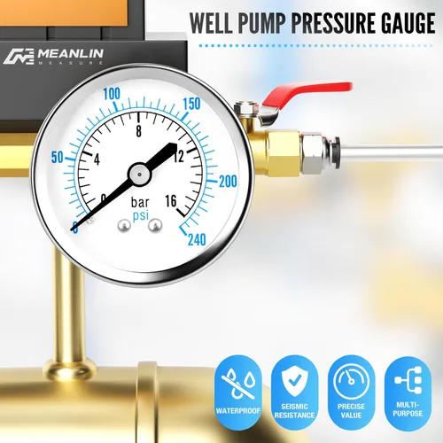 Miniatura 3 de MEANLIN MEASURE Medidor de presión en seco de 0 ~ 240Psi Hierro Niquelado 1/4 "NPT 2" Face Dial WOG Agua Aceite Aire Centro Montaje Trasero