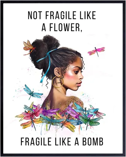 African American Decor - African American Gifts for Women - Black Girl Wall Art - Not Fragile Like A Flower - Motivation Inspiration Wall Art &