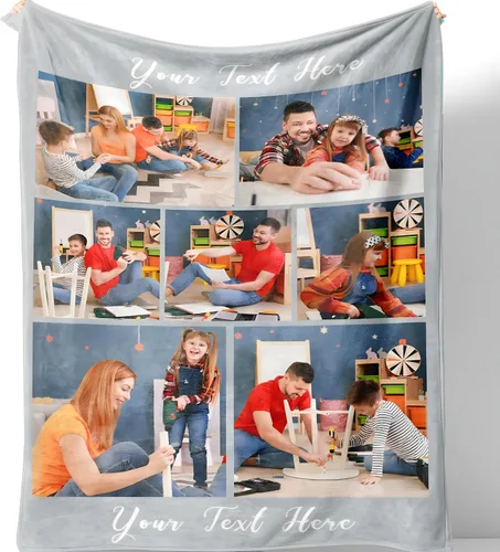 Miniatura 18 de D-Story Manta personalizada con foto, entrega al día siguiente, hecha en EUA, Manta de collage personalizada, haz una manta personalizada