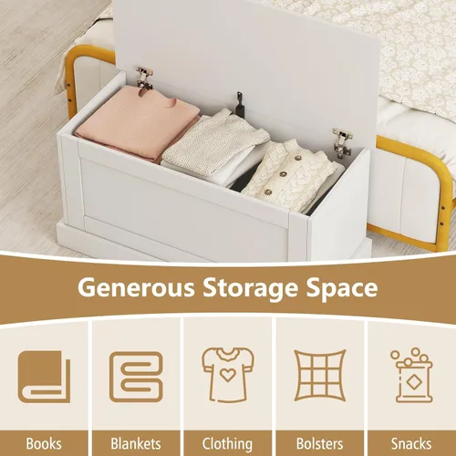 Miniatura 6 de LOKO Baúl de almacenamiento de 35.5 pulgadas, caja de almacenamiento superior con bisagras de metal, banco de almacenamiento de madera con puntal