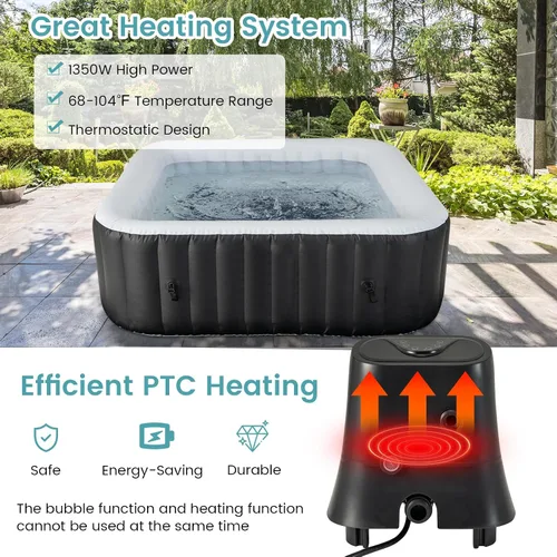 Miniatura 3 de Goplus Jacuzzi hinchable, piscina para 4-6 personas con 130 chorros de aire, bomba con calentador, cartuchos de filtro, cubierta aislada, tela